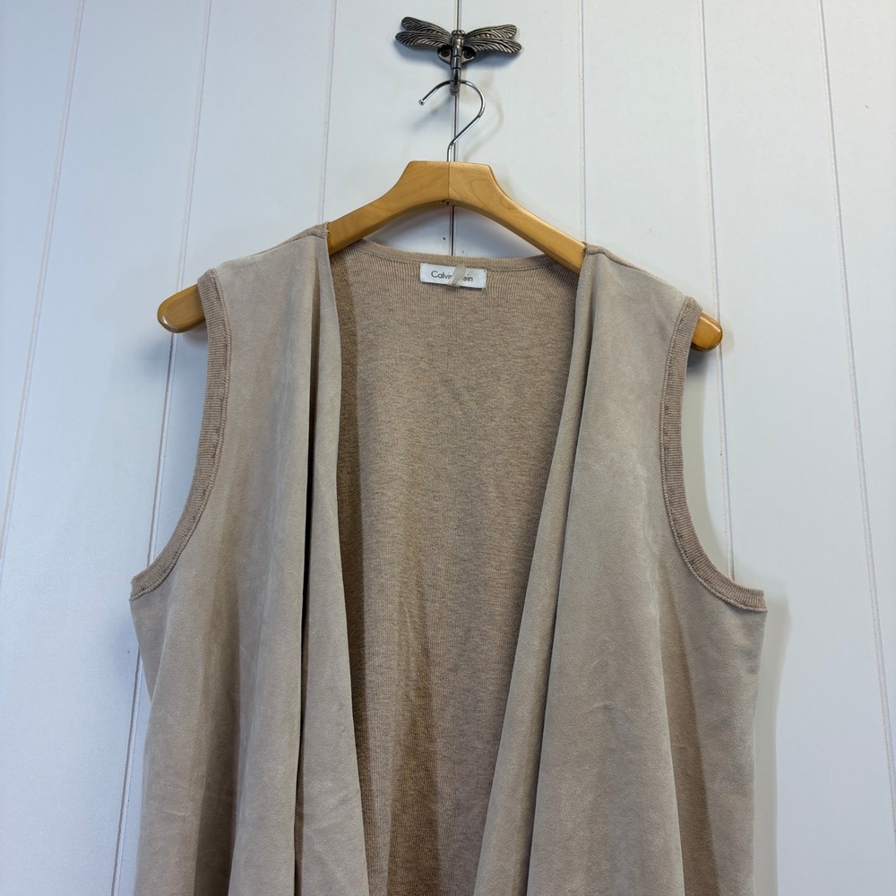 Calvin Klein Quiet Luxury Faux Suede Knit Cardigan Vest Women Size XL Minimalist - Picture 6 of 8